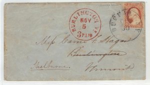 US 1850s BUFFALO NY TO BURLINGTON VT 3 PAID IN RED FRANKED Sc 10 TYPE I BRIGHT