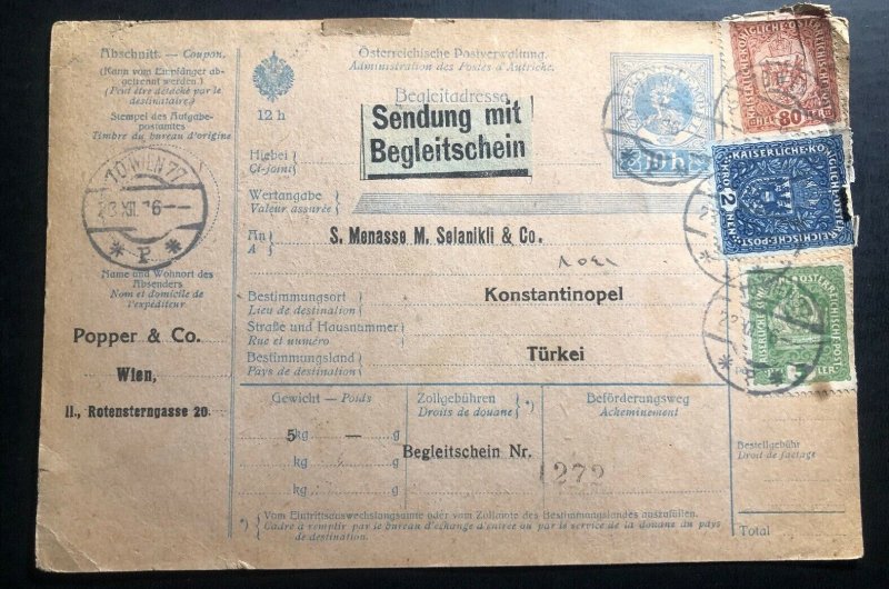 1916 Vienna Austria Parcel Receipt Stationery Cover To Constantinople Turkey