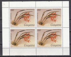 Guyana, Scott cat. 1071. Orchid 150 value as a sheet of 4.