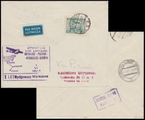 POLOGNE / POLAND 1929 (June 1) SCARCE 1st Air Mail Flight Cover BYDGOSZCZ-WARSAW