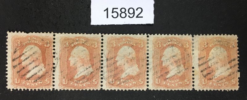 MOMEN: US STAMPS # 94 F GRILL STRIP OF 5 USED $68+ LOT #15892