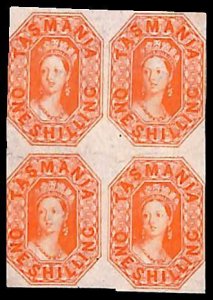 Australia, Tasmania 1958, 1sh, WM double line digit 12, block of 4 [ ] withou...