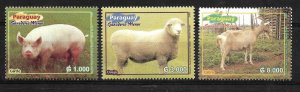 PARAGUAY 2003 FAUNA ANIMALS LIVESTOCK GOAT SHEEP PIG SET OF 3 MINT NH COMPLETE