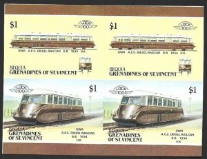 St. Vincent Grenadines - BEQUIA Train #27 IMPERF Proof BLOCK VF-NH-