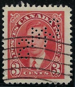 Perfin C21-CMS (Consolidated Mining & Smelting): Scott 233, 3c KGVI Mufti Pos. 5