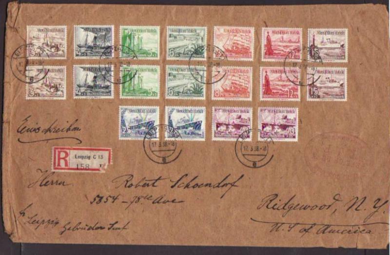 Germany to Ridgewood NY 1938 Over size Registered Cover 