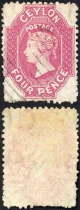 Ceylon SG52b 4d Rose Wmk CC (large) Cat 130 pounds