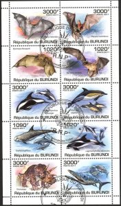 Burundi 2011 Bats Dinosaurs Dolphins Sheet Used / CTO