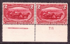 US 286 2c Trans-Mississippi Plate #718 Inscription Pair F-VF OG NH SCV $160