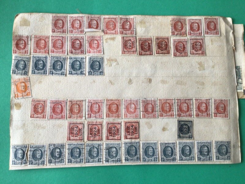 Belgium pre cancel stamps on 2 old album part pages Ref A8443