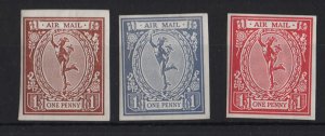 GB 1923 Mercury imperf 1d airmail essays unmounted mint in brown, red & blue [