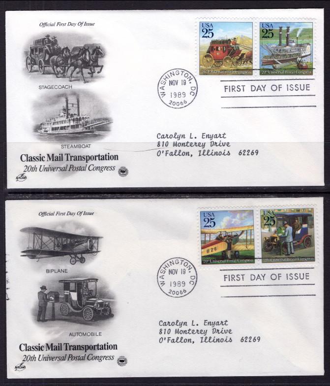 US 2434-2437 UPU Classic Mail PCS Artcraft Variety Typed Set of Two FDC