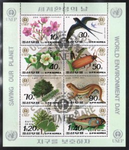 North Korea ~ Flora Fauna Souvenir Sheet ~ 1992 World Eviromental Day ~ CTO, NH