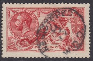 SG 409 5/- bright carmine. Very fine used with a registered oval leaving Kings..