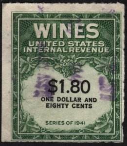 RE151 $1.80 Wine Revenue Stamp (1942) Used