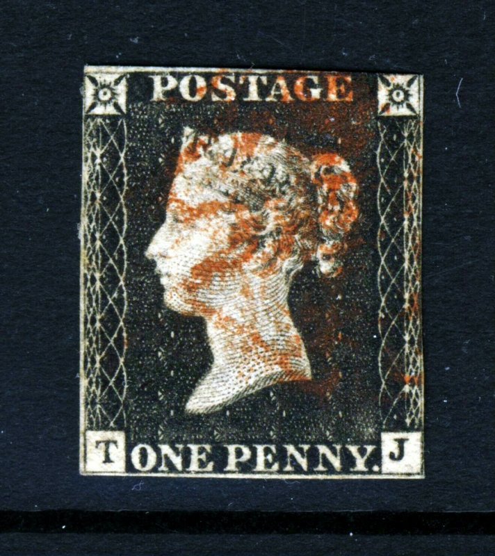 GB QV PENNY BLACK 1840 Plate 3 TJ Red Maltese Cross SG 1 (Specialised AS19A) VFU