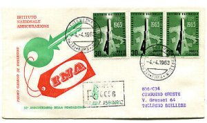 Italy FDC Venetia 1963 INA strip of three traveled Racc. For Italy