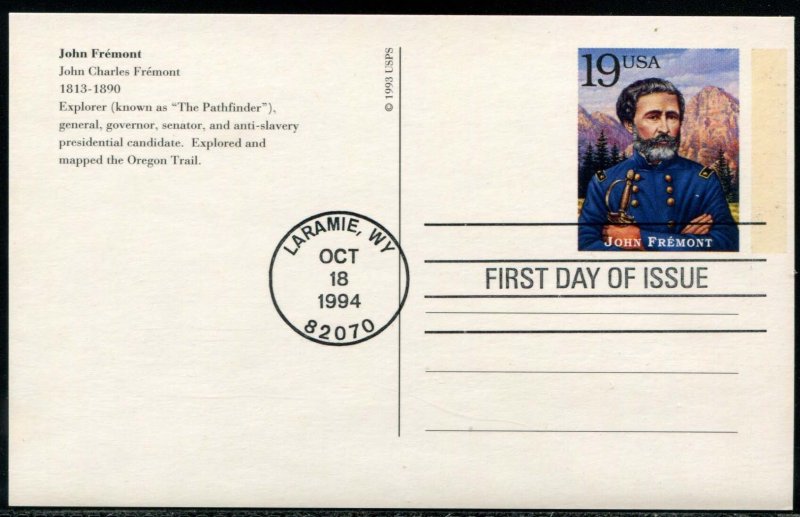 UX178-UX197 US 19c Legends of the West PC, FDC set of 20