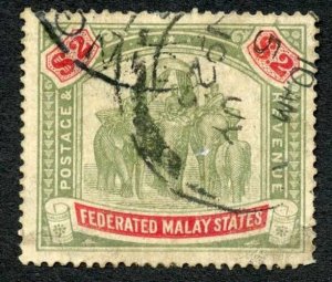 Federated Malay States SG49 Two Dollars Chalky Paper Cat 160 pounds