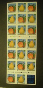 Scott 2494a, 32c Peach & Pear, Pane of 20, #V11132, MNH Booklet Beauty