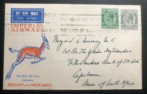 1932 Nairobi Kenya KUT First Flight Cover FFC To Cape Town South Africa