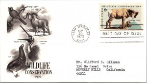 FDC 1972 SC #1467a Artcraft, Bighorn Sheep - Warm Springs OR - Single - J1869