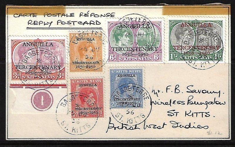 BRITISH WEST INDIES ST KITTS 1956 BASSETERE CDs TYING ANGUILLA TERCENTENARY OVPT