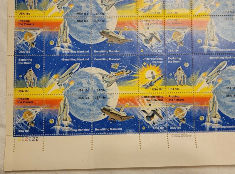 Space Achievement Sheet of 48 Stamps, Scott #1912-1919,  NASA. $8.64 FV. 18 cent