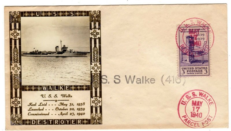 Destroyer USS Walke DD 416 17 May 40 Weigand Large Photo Cachet Sunk 15 Nov 42