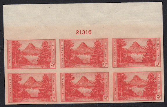 United States #764 National Parks 9¢ P# block of 6, Please see description.