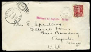 Canada Scott 219 On Cover Missent To Augusta, Maine From Alberta