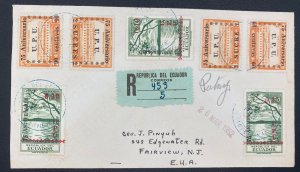 1952 Ecuador Registered cover To Fairview NJ Usa Universal Postal Union Annivers