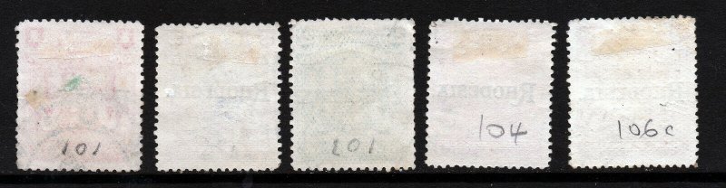 RHODESIA 1909-12 Defintive Part Set  SG 101c to SG 106  VFU