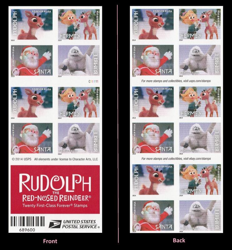 US 4949d Rudolph Red-Nosed Reindeer imperf NDC booklet (20 stamps) MNH 2014