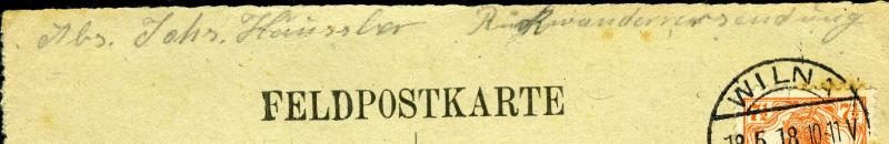 Lithuania, 1918, German Occupation, Fieldpost from retreating German Soldier