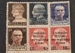 WW2 WWII German Italy Italian KOTOR Military Stamp block x 6 w overprints MNH