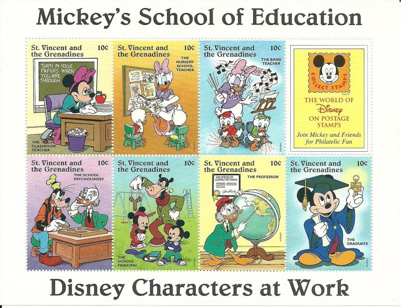 St Vincent and Grenadines: Disney Characters at Work: 6x Mini Sheets: 1996: MNH