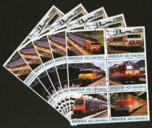 Angola 2000 Electric Locomotive Railway Train Transport Setenant BLK/6 Cancel...