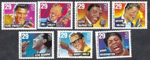 United States #2724-30 29¢ R&R/Rhythm & Blues (1993). Seven singles. MNH