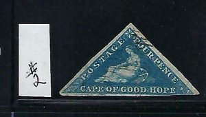 CAPE OF GOOD HOPE SCOTT #2A 1853 4P DEEP BLUE (DEEPLY BLUED PAPER)- USED