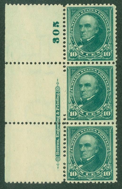 EDW1949SELL : USA 1895 Scott #273 Mint PO Fresh & Well Centered PL # Strip of 3