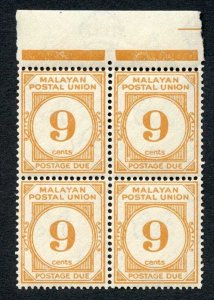 Malaysia SGD11 9c Yellow-orange Post Due wmk Script CA U/M Cat 168 pounds