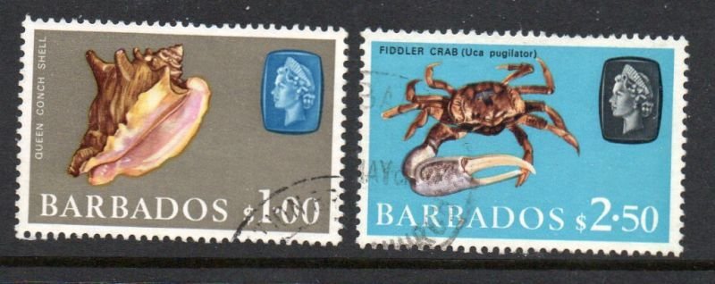 Barbados Sc 279-80 1965 $1 & $5  Marine Life stamps used