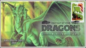 18-175, 2018, Dragons, First Day Cover, Pictorial Postmark, Green Dragon