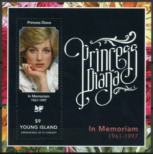 Young Island Grenadines St Vincent Royalty Stamps 2013 MNH Princess Diana 1v S/S