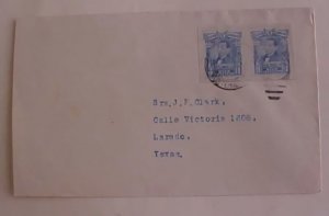 MEXICO  COVER #505 IMPERF PAIR STAMPS 1915 MONTEREY TO TEXAS