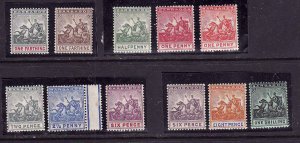 Barbados-Sc#90-100-unused hinged short set to the 1 sh-Sea horses-1904-10-S/H