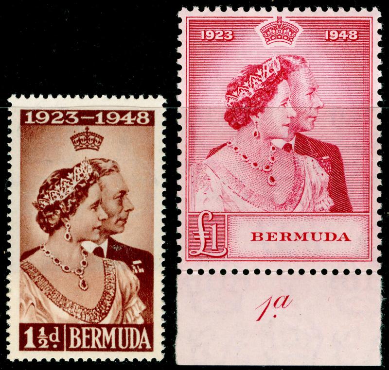 BERMUDA SG125-126, ROYAL SILVER WEDDING set, NH MINT. Cat £45. CONTROL