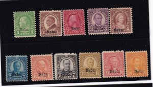 USA 1929, NEBR., 1¢ to 10¢ COMPLETE Scott 669-679 SET of 11, MNH CAT VAL $531