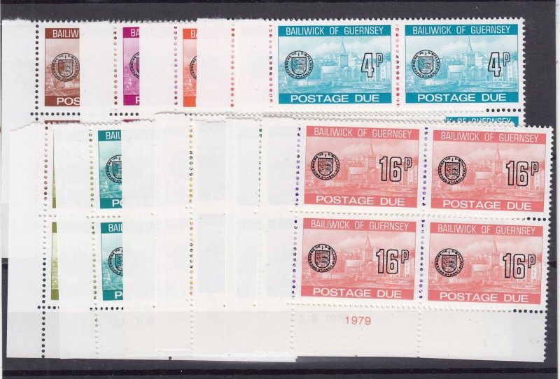 Guernsey 1976/79 Postage Due Set In Margin Blocks Of 4 MNH BP10734